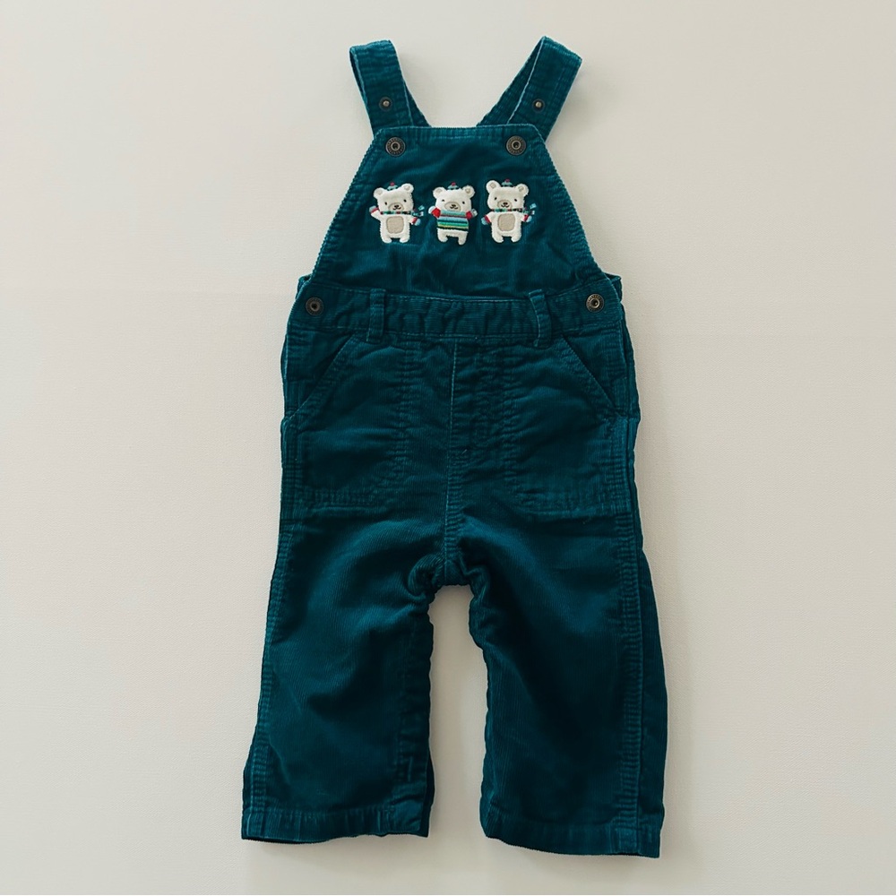 Gymboree 6-12 Months Baby Boy Polar Bear Corduroy Overalls Teal Blue Christmas